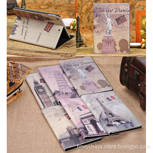 Famous Building Retro Smart Magnetic Folio Leather Case for iPad Air